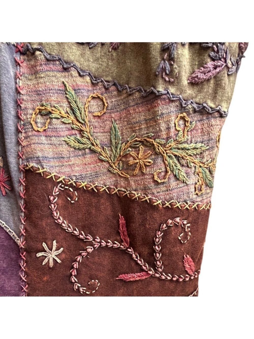 Vintage Windhorse Boho Patchwork Embroidered Long Sleeve Wearable Art Top - Picture 8 of 12